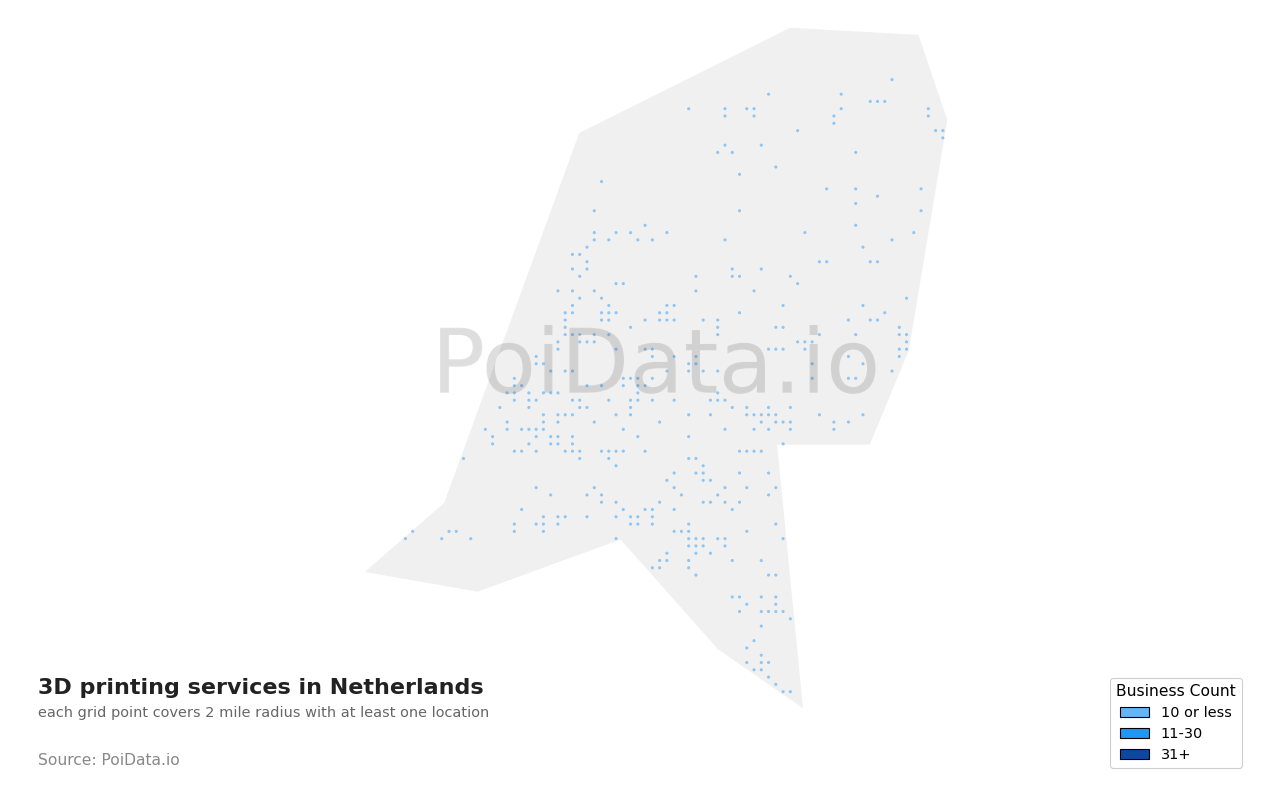 3D printing service density map for Netherlands