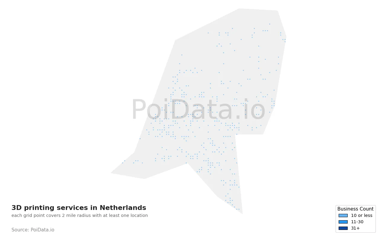 3D printing service density map for Netherlands
