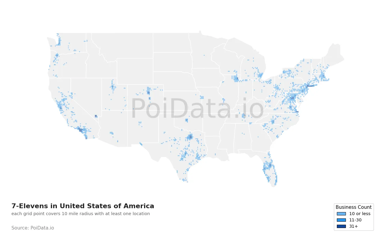7-Eleven density map for United States