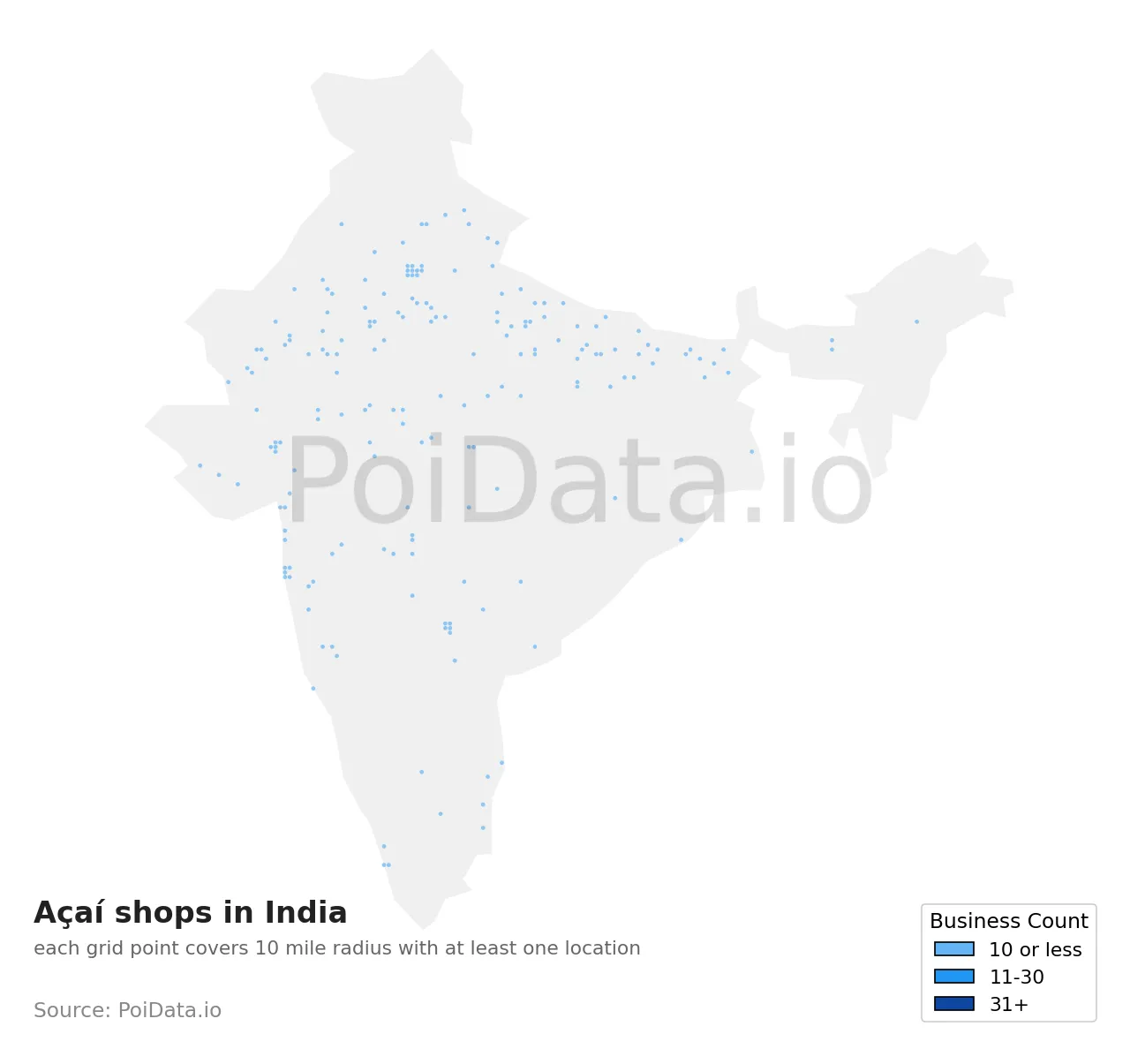 Açaí shop density map for India
