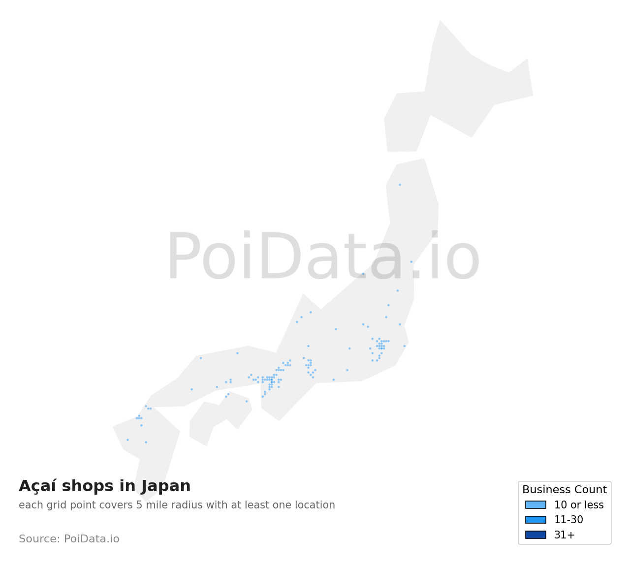 Açaí shop density map for Nakagami District, Okinawa, Japan