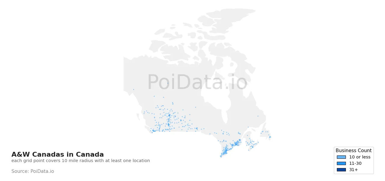 A&W Canada density map for Canada