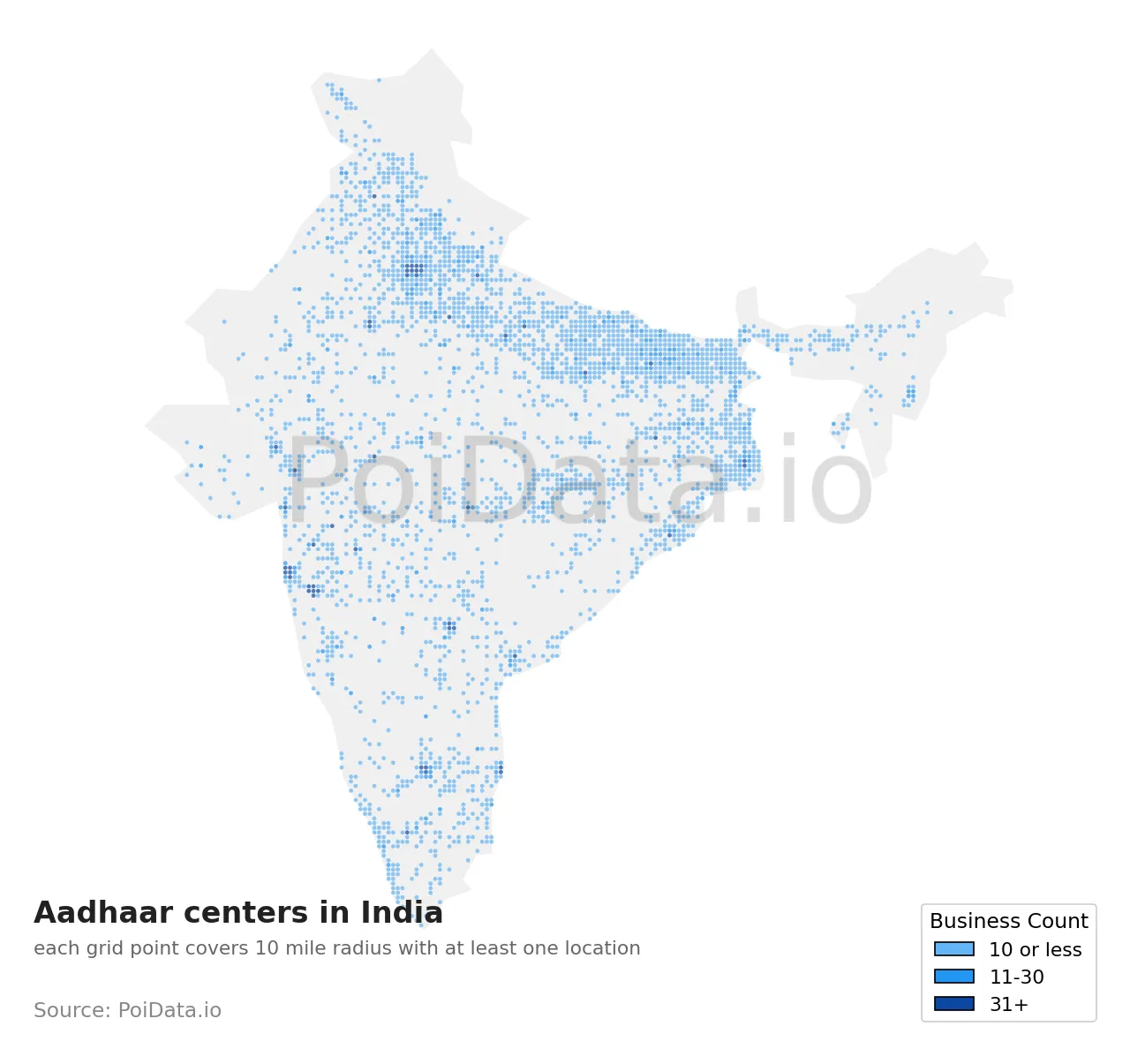 Aadhaar center density map for India