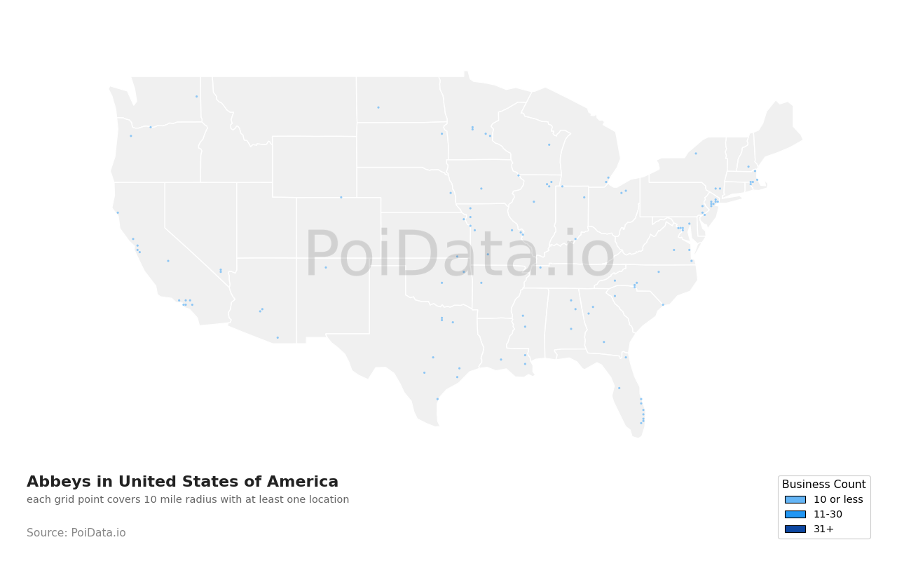 Abbey density map for United States