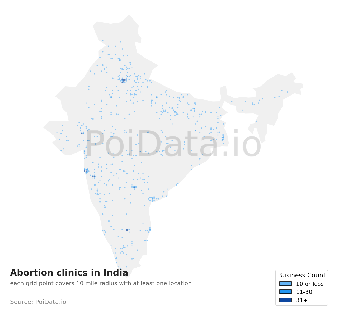 Abortion clinic density map for India