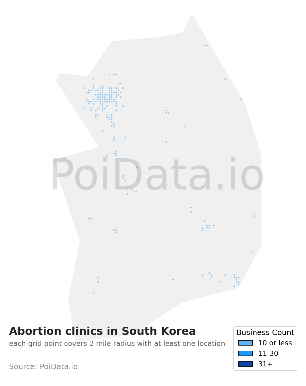 Abortion clinic density map for South Korea