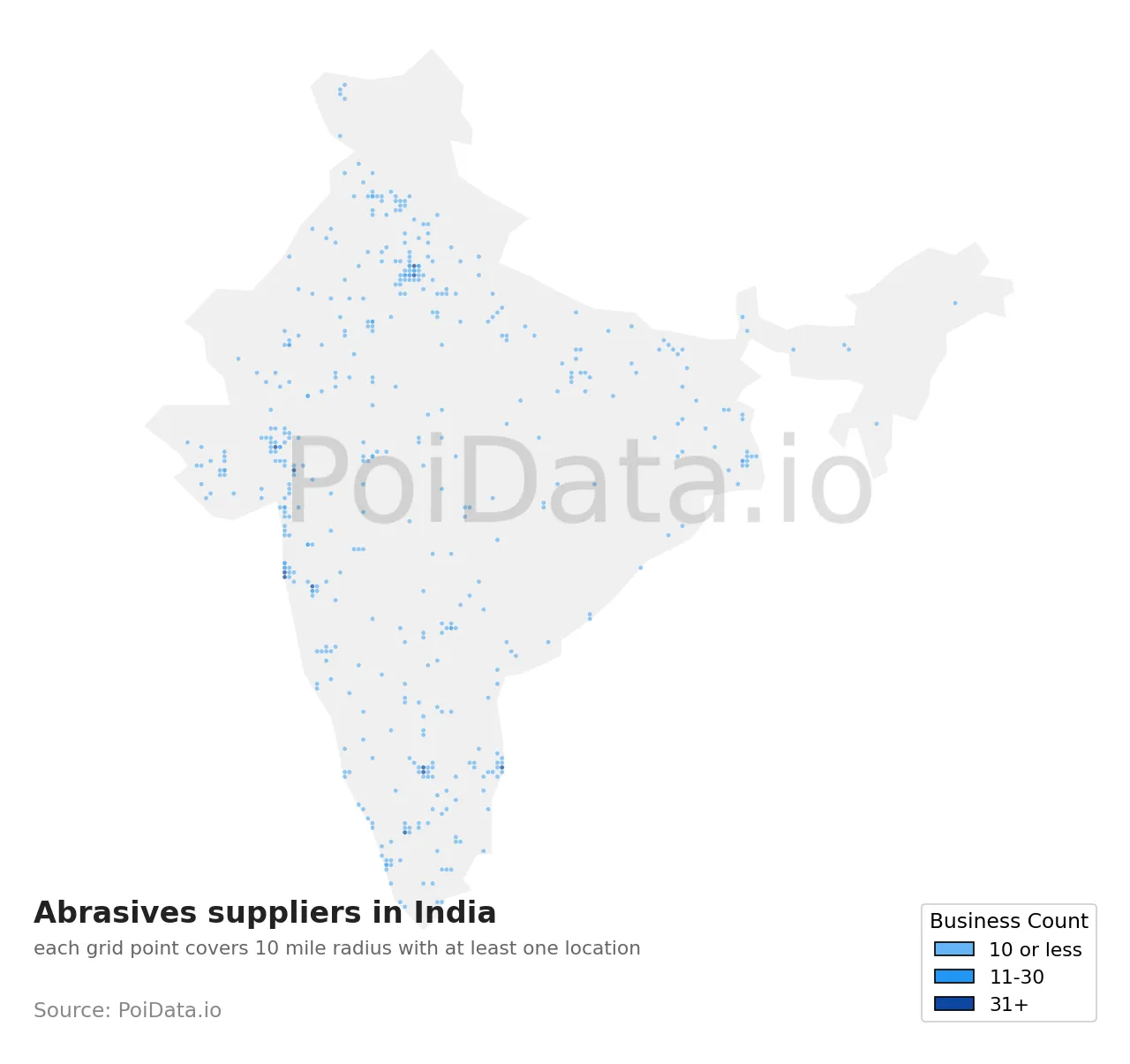 Abrasives supplier density map for India