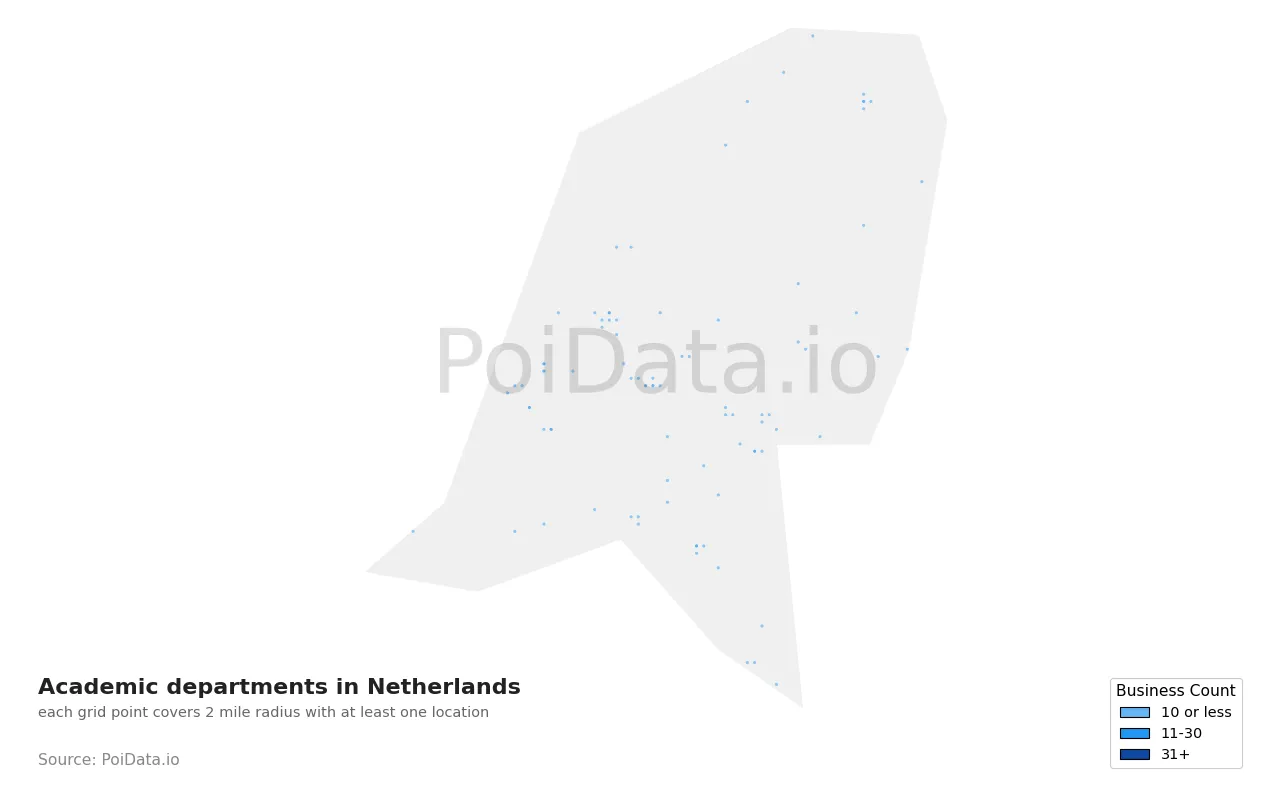 Academic department density map for Netherlands