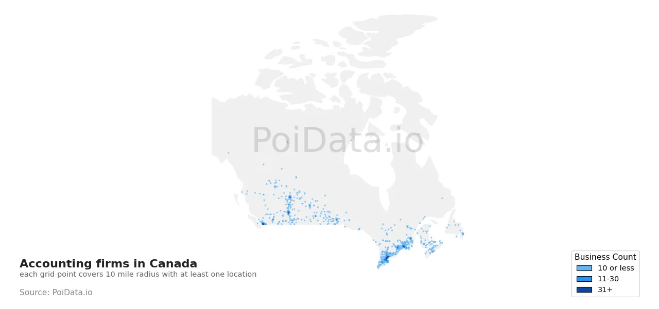 Accounting firm density map for Canada