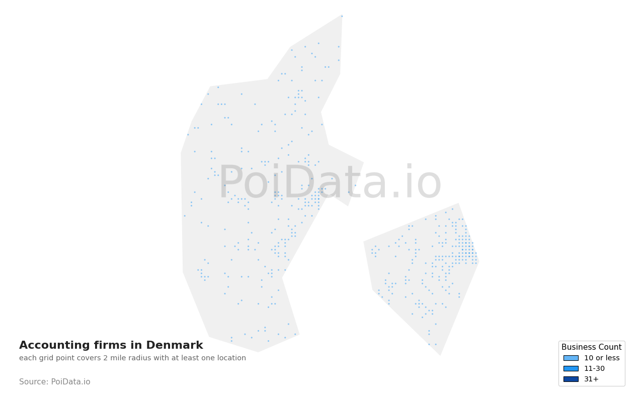 Accounting firm density map for Denmark