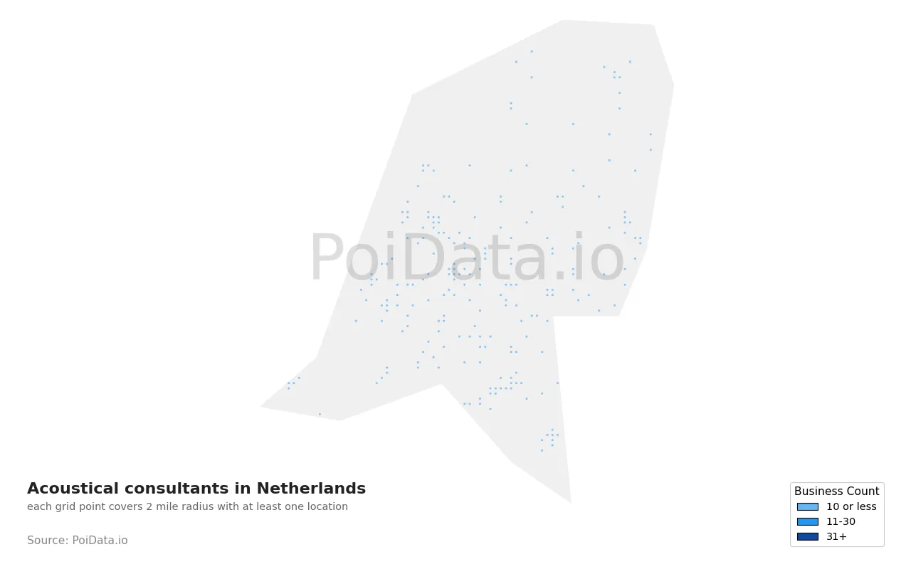 Acoustical consultant density map for Netherlands