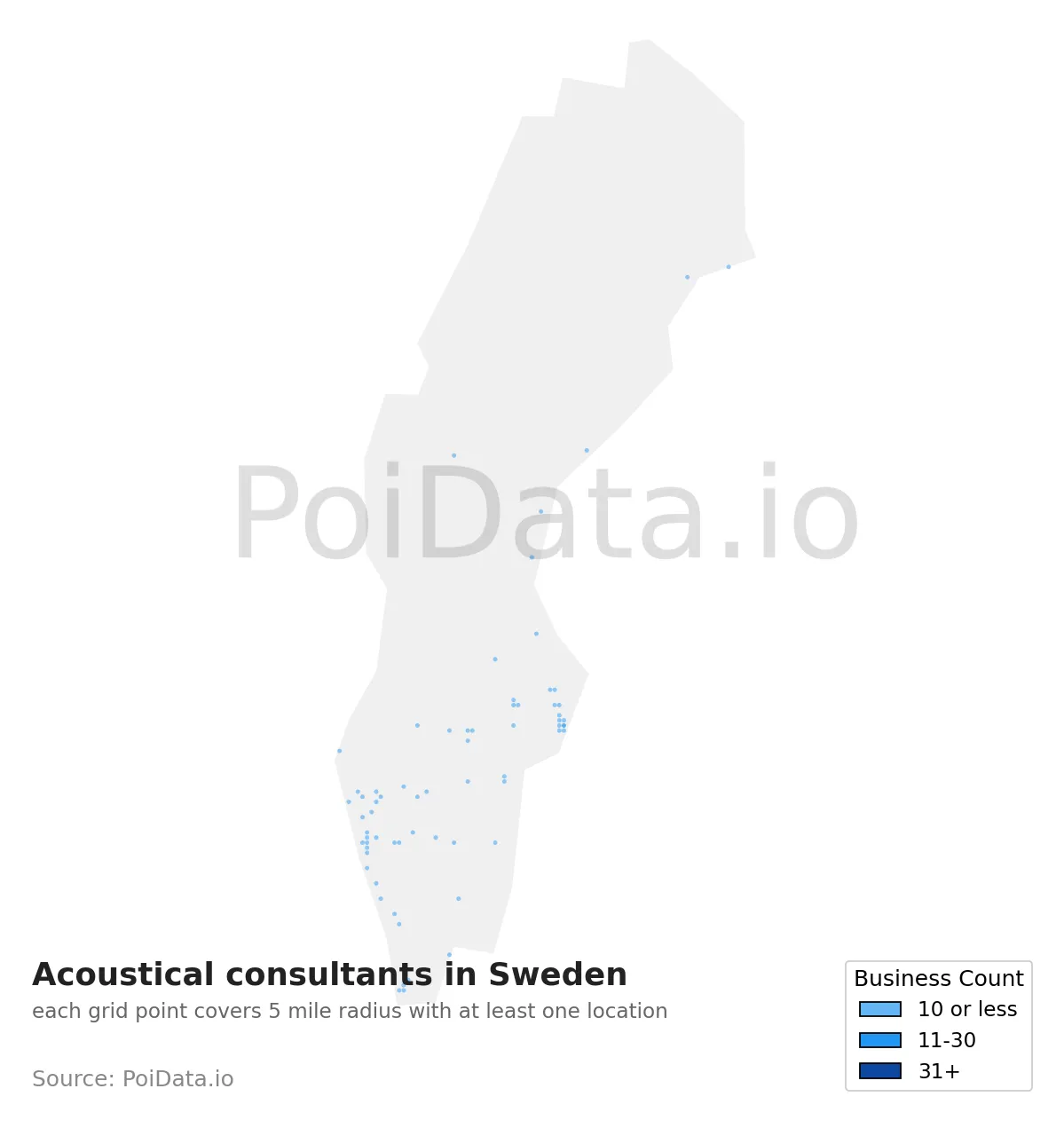 Acoustical consultant density map for Sweden