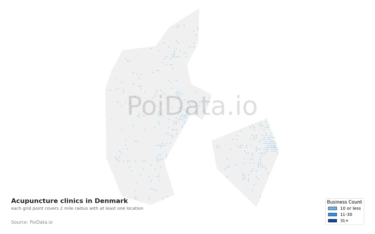 Acupuncture clinic density map for Denmark