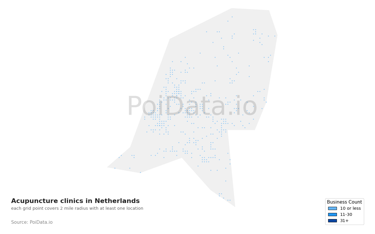 Acupuncture clinic density map for Netherlands