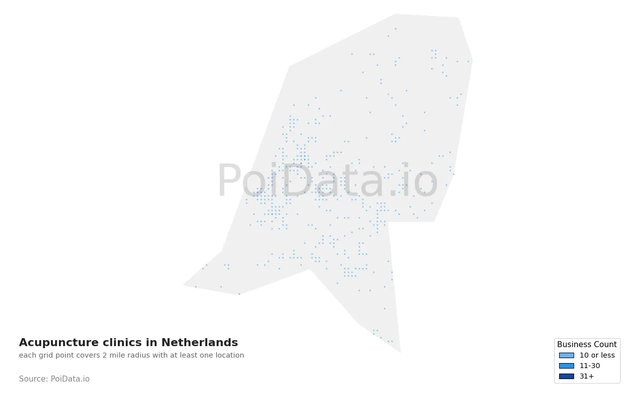 Acupuncture clinic density map for Netherlands