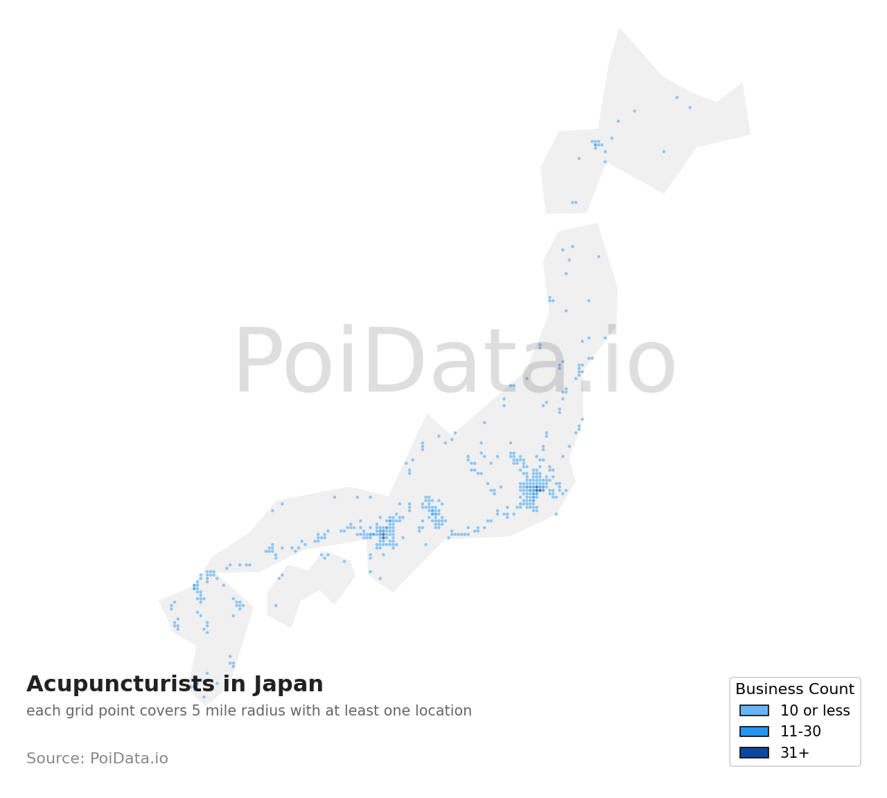 Acupuncturist density map for Fukuoka, Japan