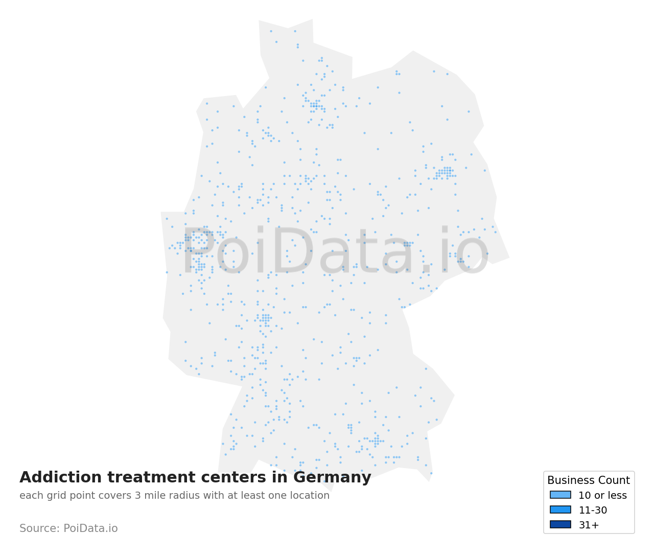 Addiction treatment center density map for Germany