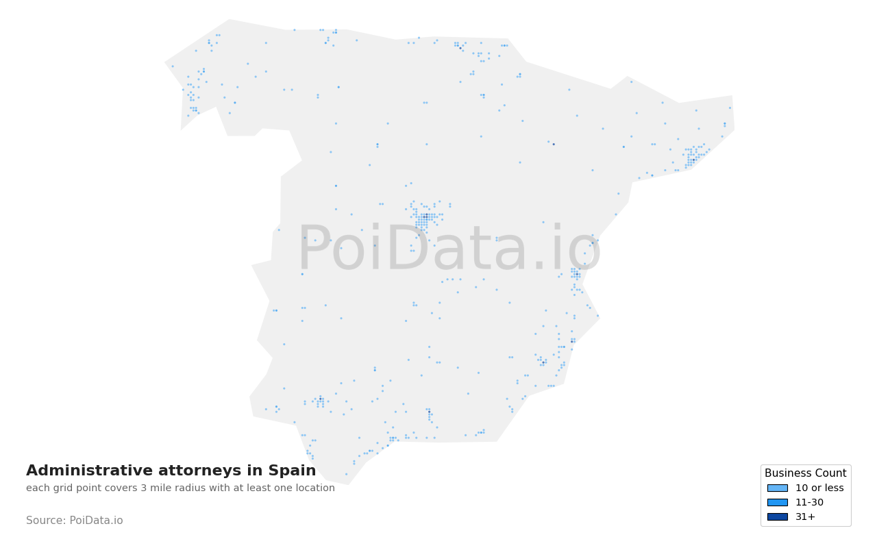 Administrative attorney density map for Spain