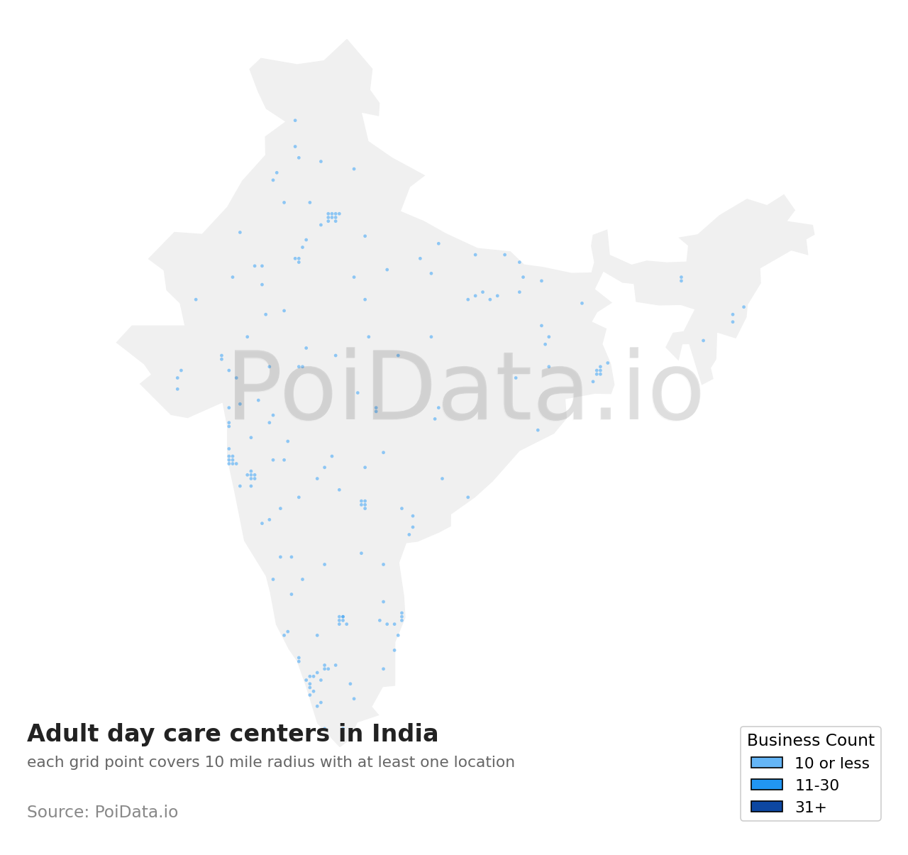 Adult day care center density map for India