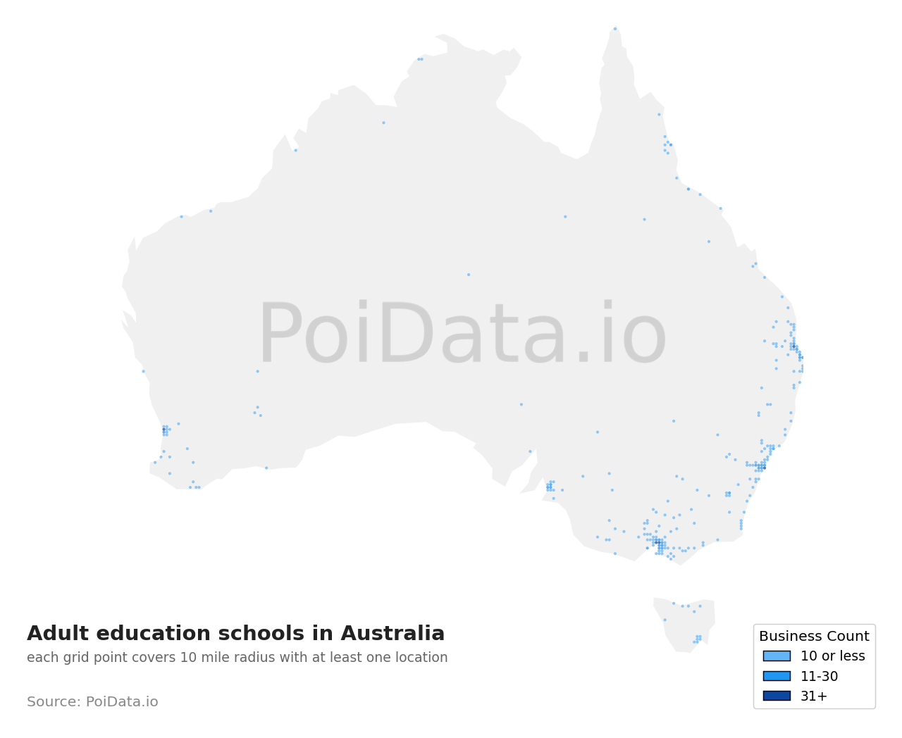 Adult education school density map for Australia