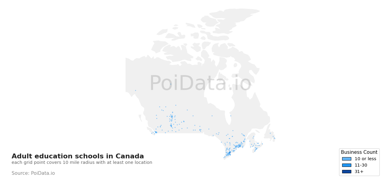 Adult education school density map for Canada