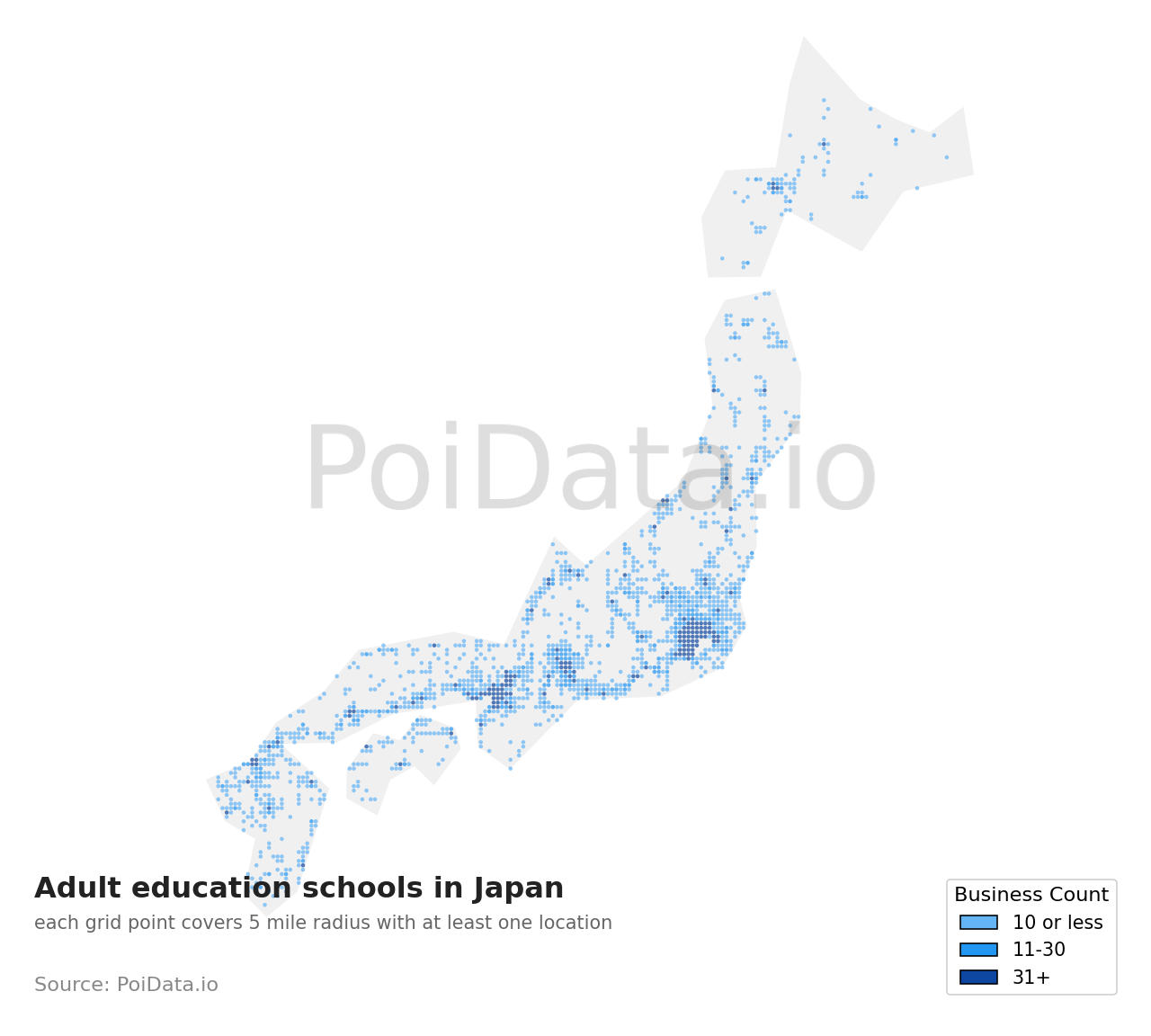 Adult education school density map for Saitama, Japan
