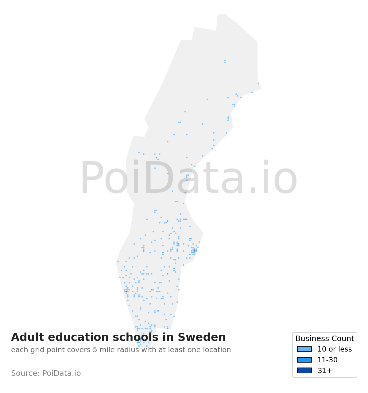Adult education school density map for Sweden