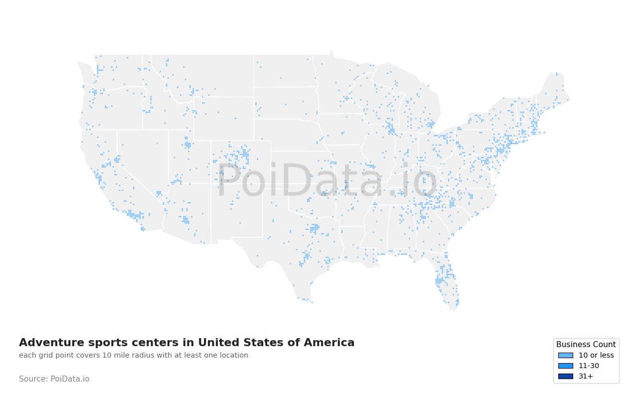 Adventure sports center density map for Wisconsin, United States