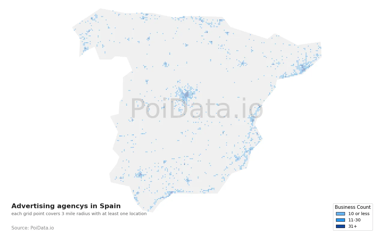 Advertising agency density map for Spain