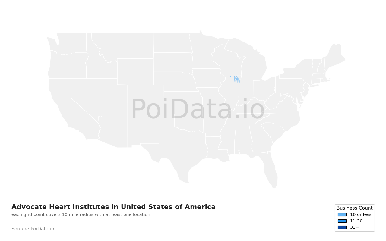 Advocate Heart Institute density map for United States