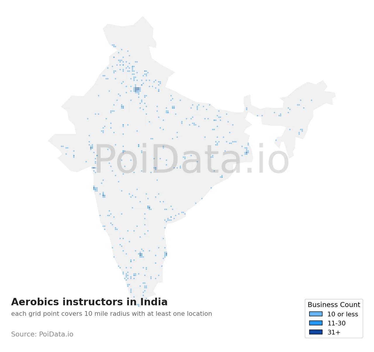 Aerobics instructor density map for India