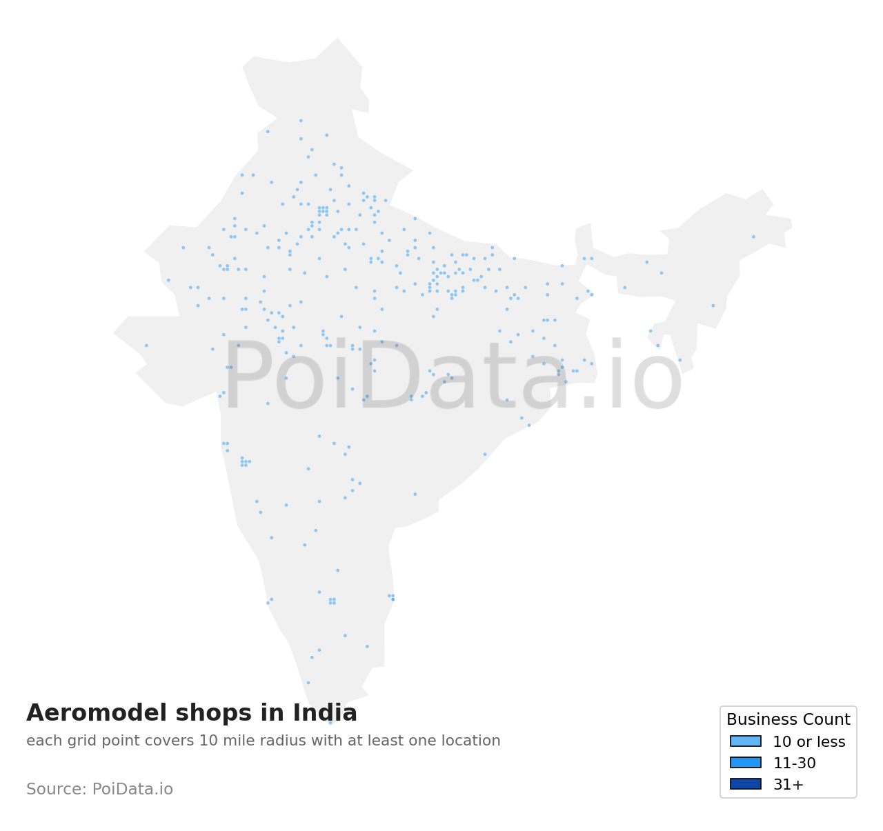Aeromodel shop density map for India