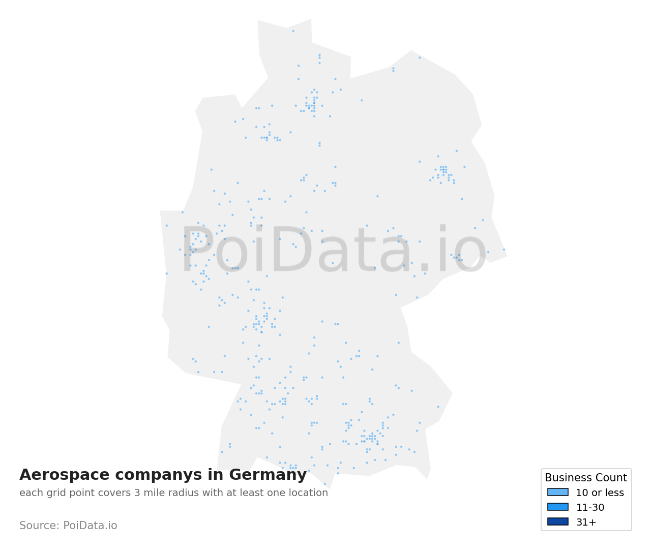 Aerospace company density map for Germany