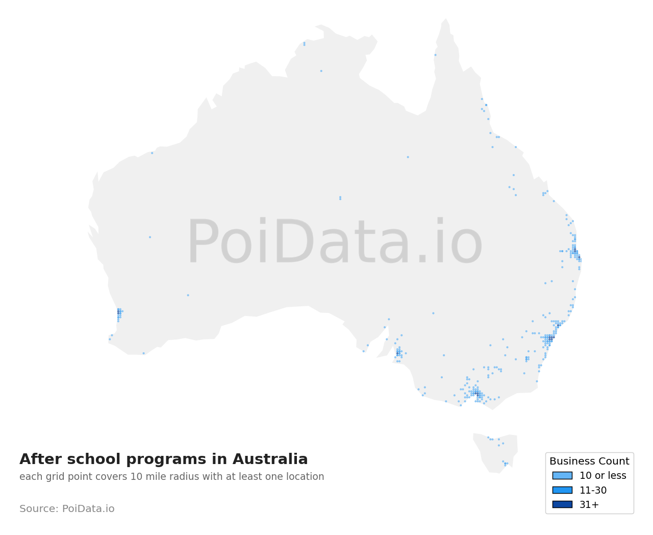 After school program density map for Australia