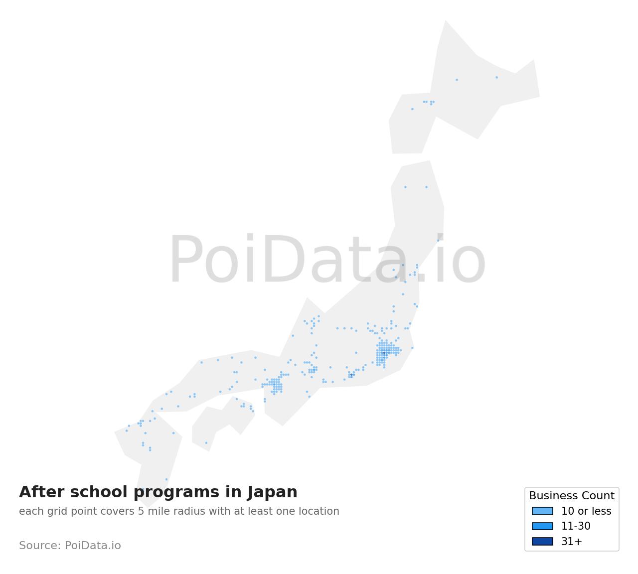 After school program density map for Japan