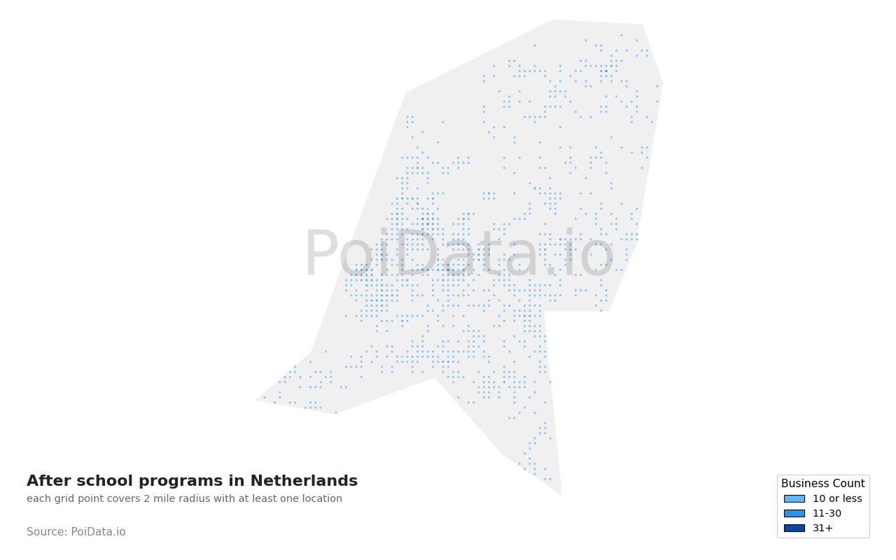 After school program density map for Netherlands