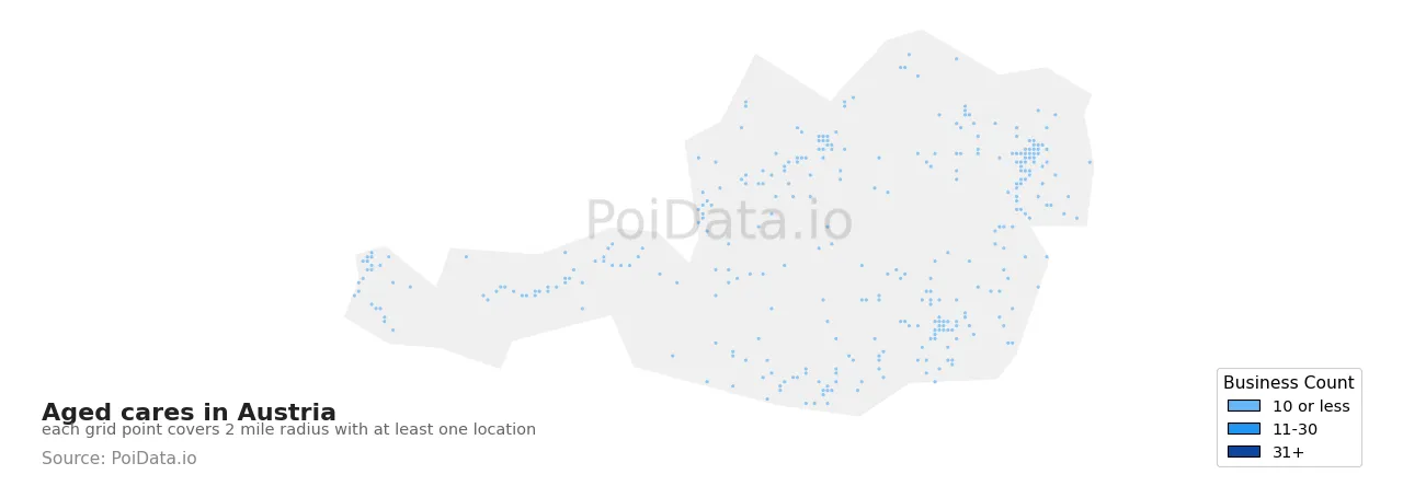 Aged care density map for Austria