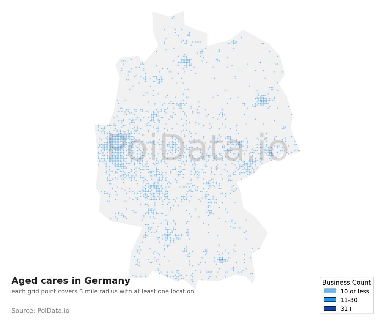Aged care density map for Germany