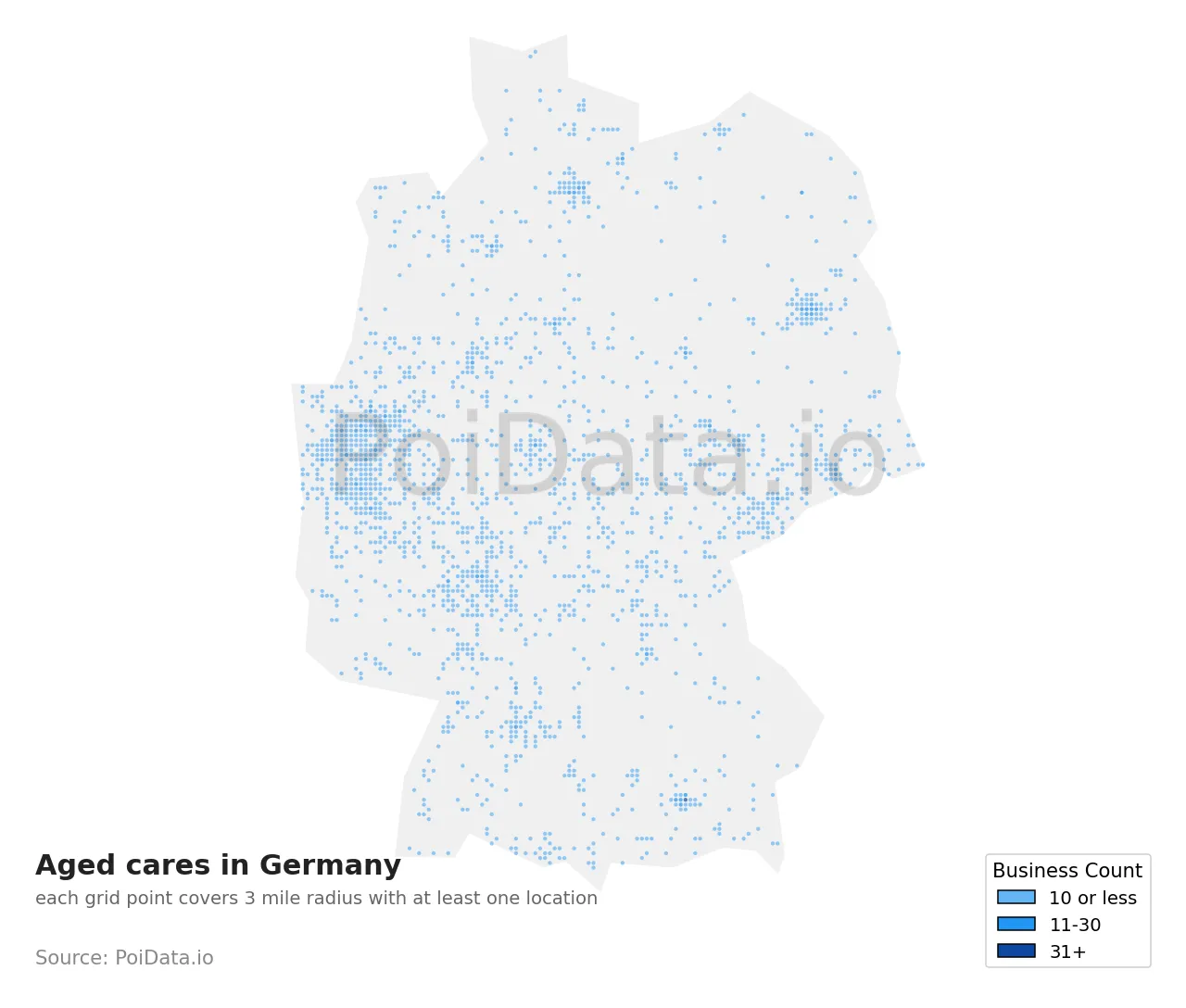 Aged care density map for Germany