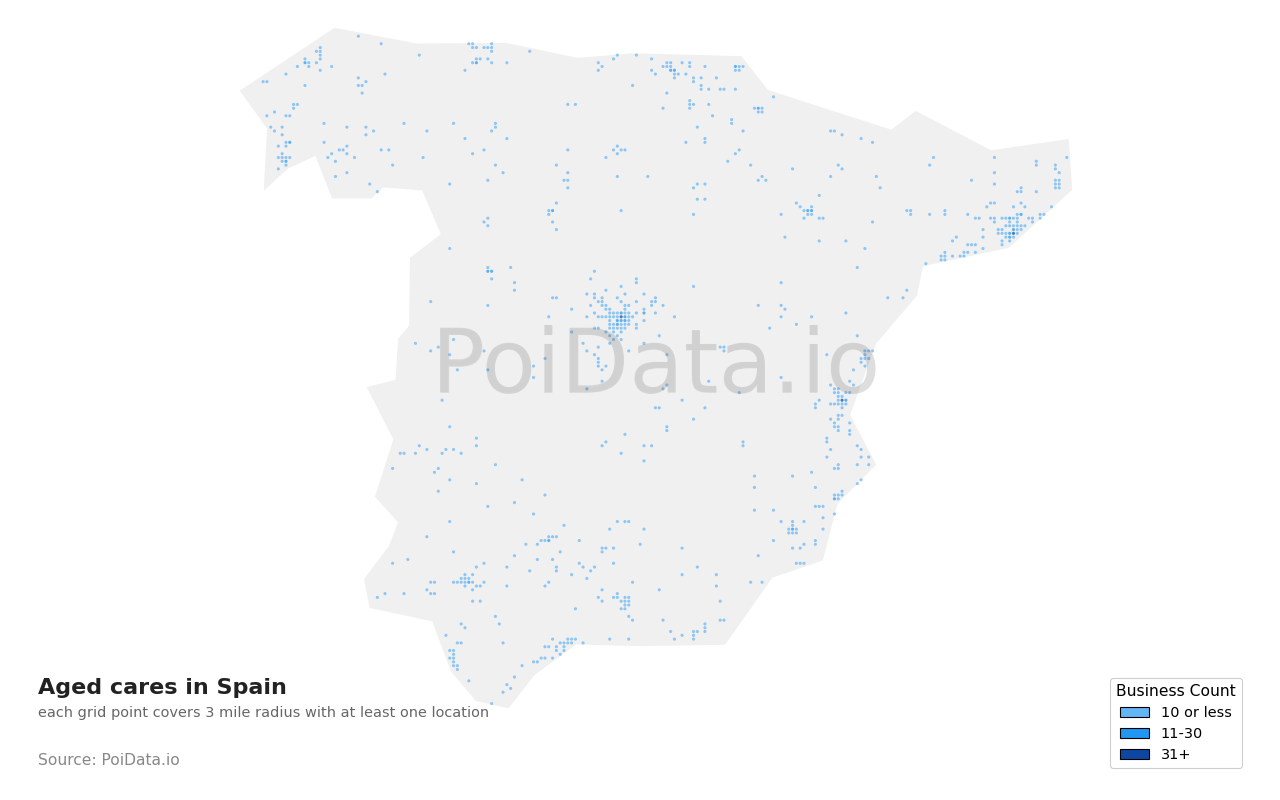 Aged care density map for Spain