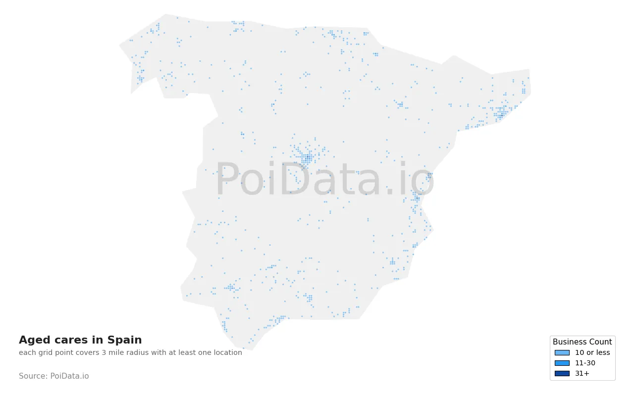 Aged care density map for Spain