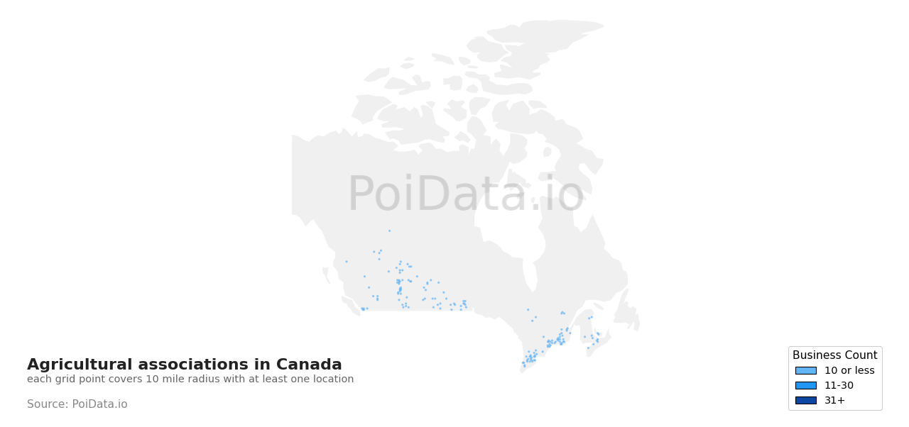 Agricultural association density map for Canada