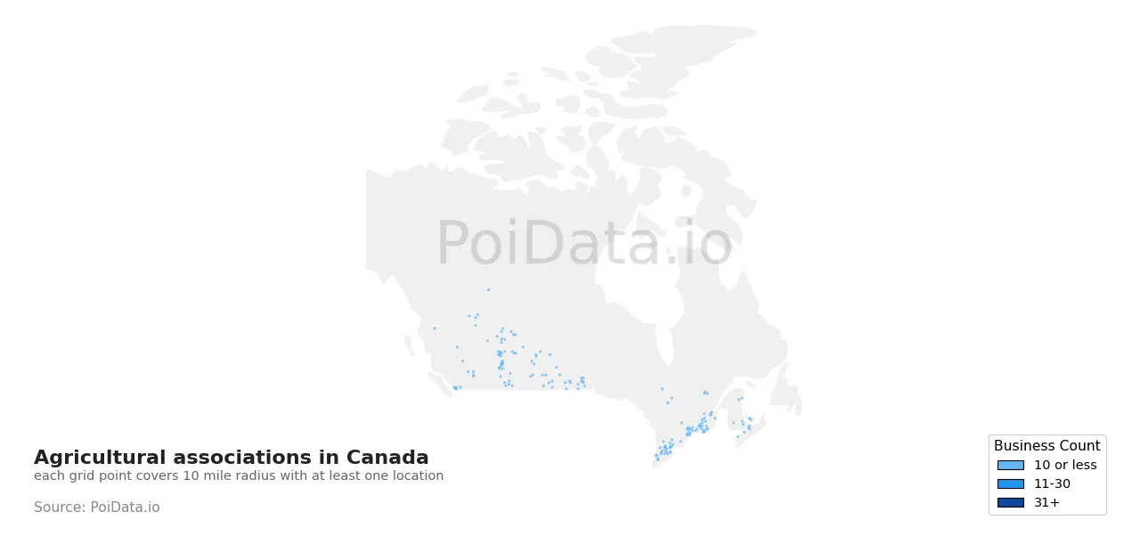 Agricultural association density map for Canada