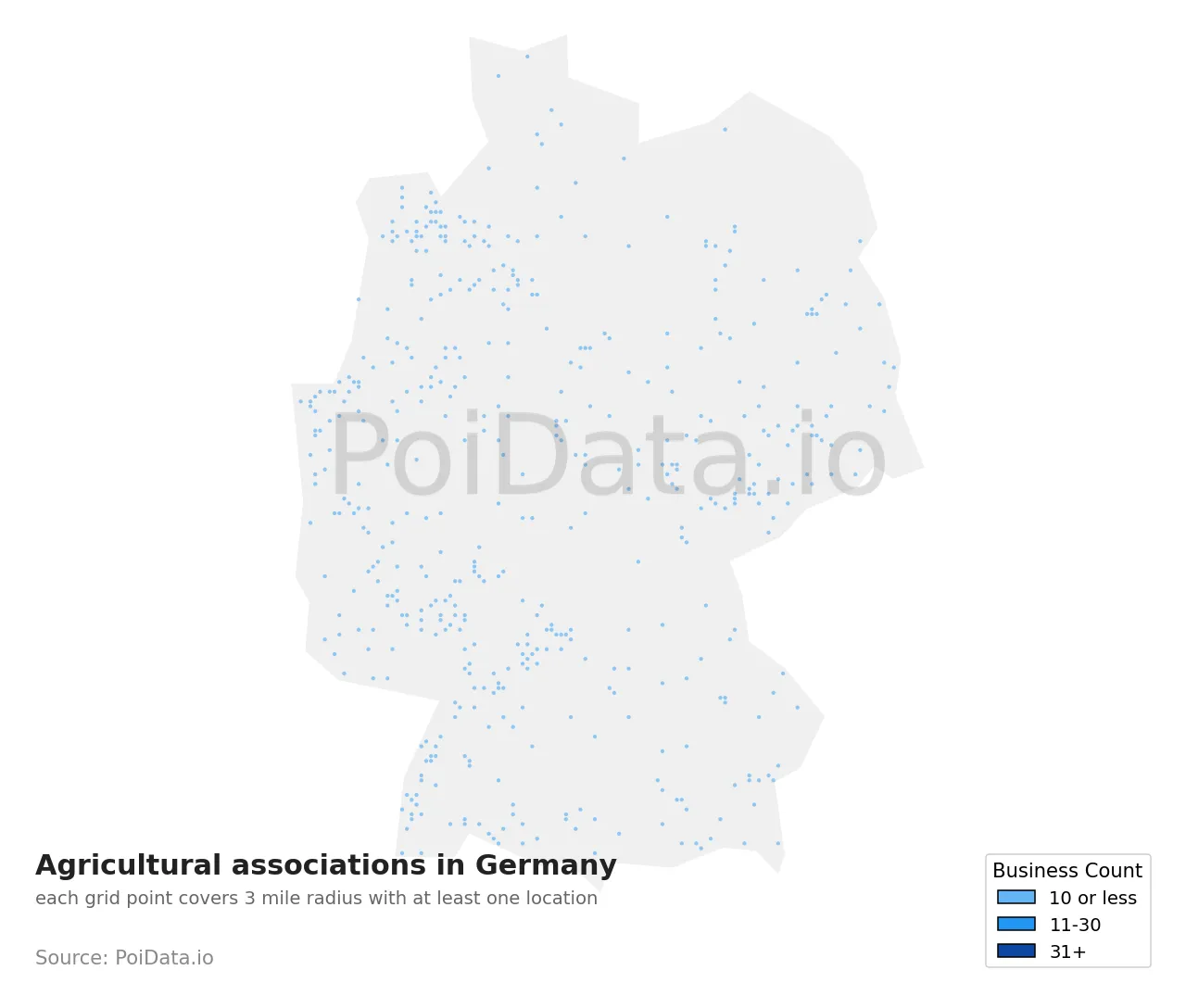 Agricultural association density map for Germany