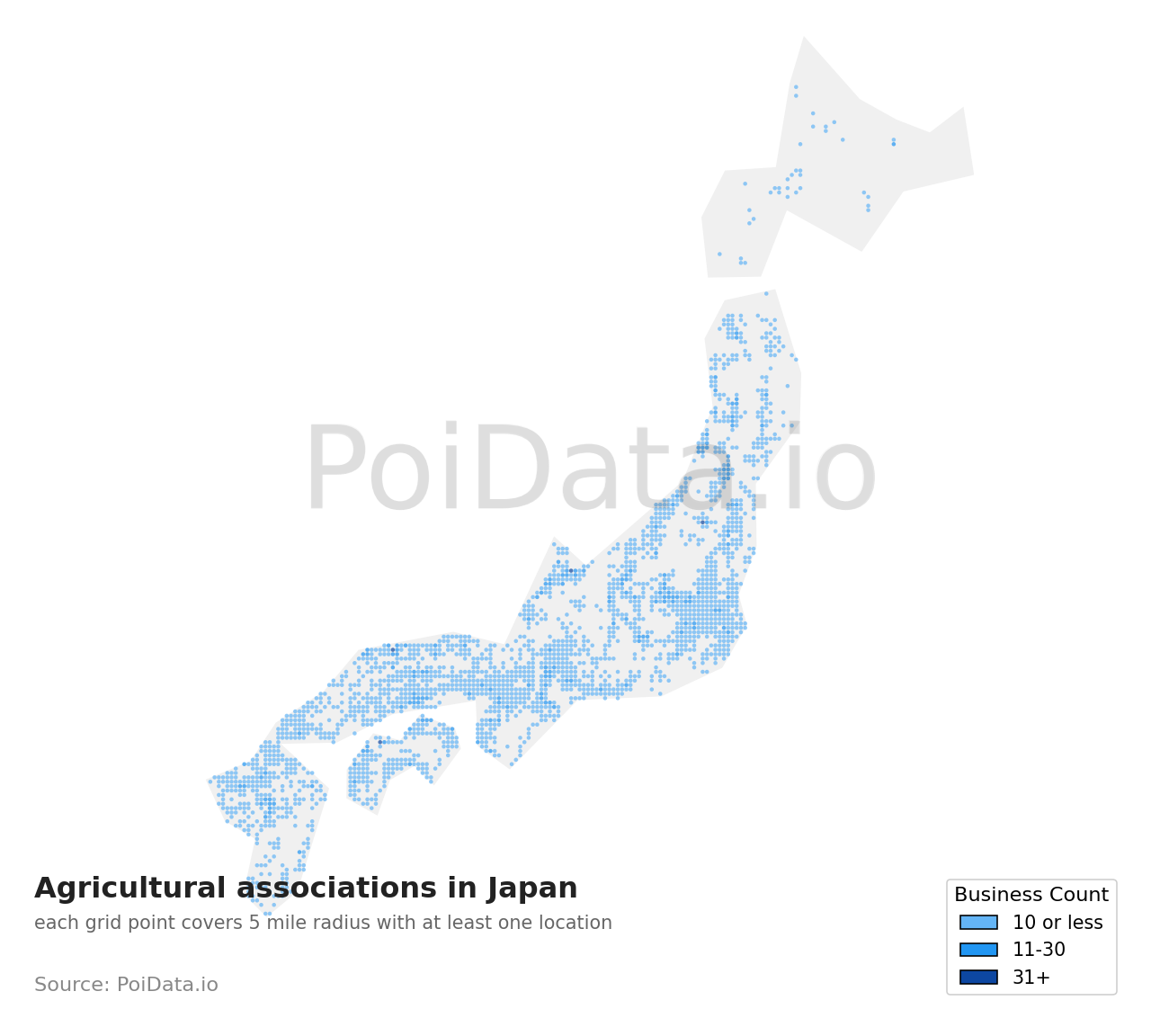 Agricultural association density map for Japan