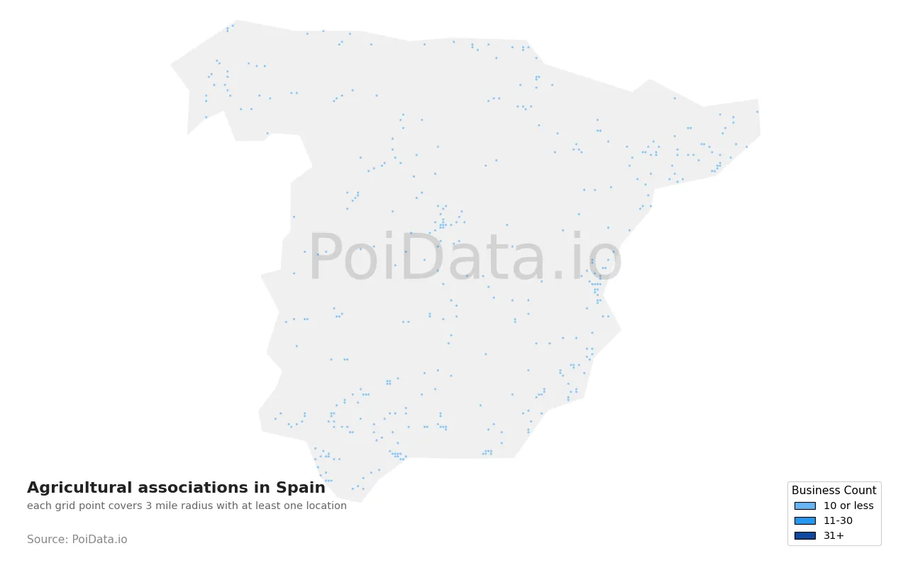 Agricultural association density map for Spain