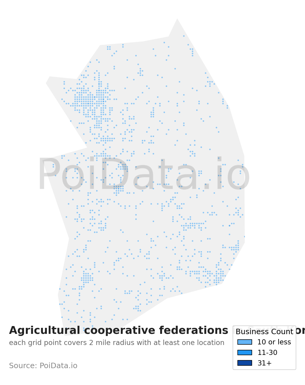 Agricultural cooperative federation density map for South Korea