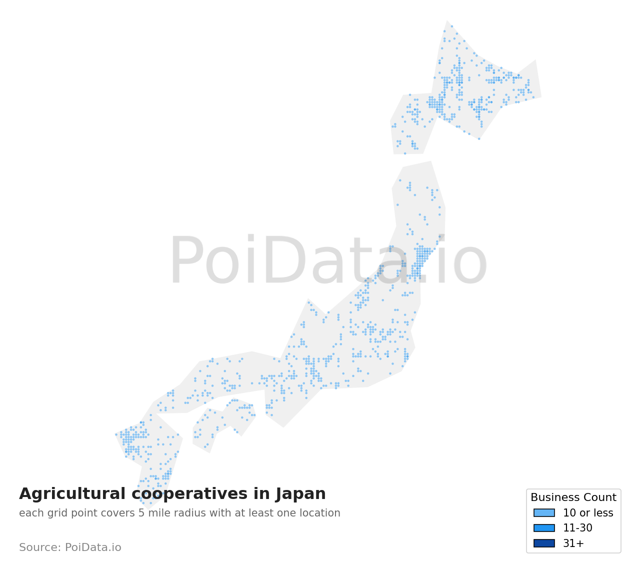 Agricultural cooperative density map for Japan