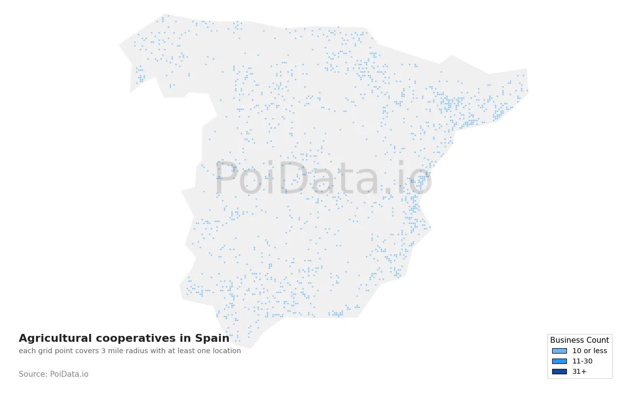 Agricultural cooperative density map for Spain
