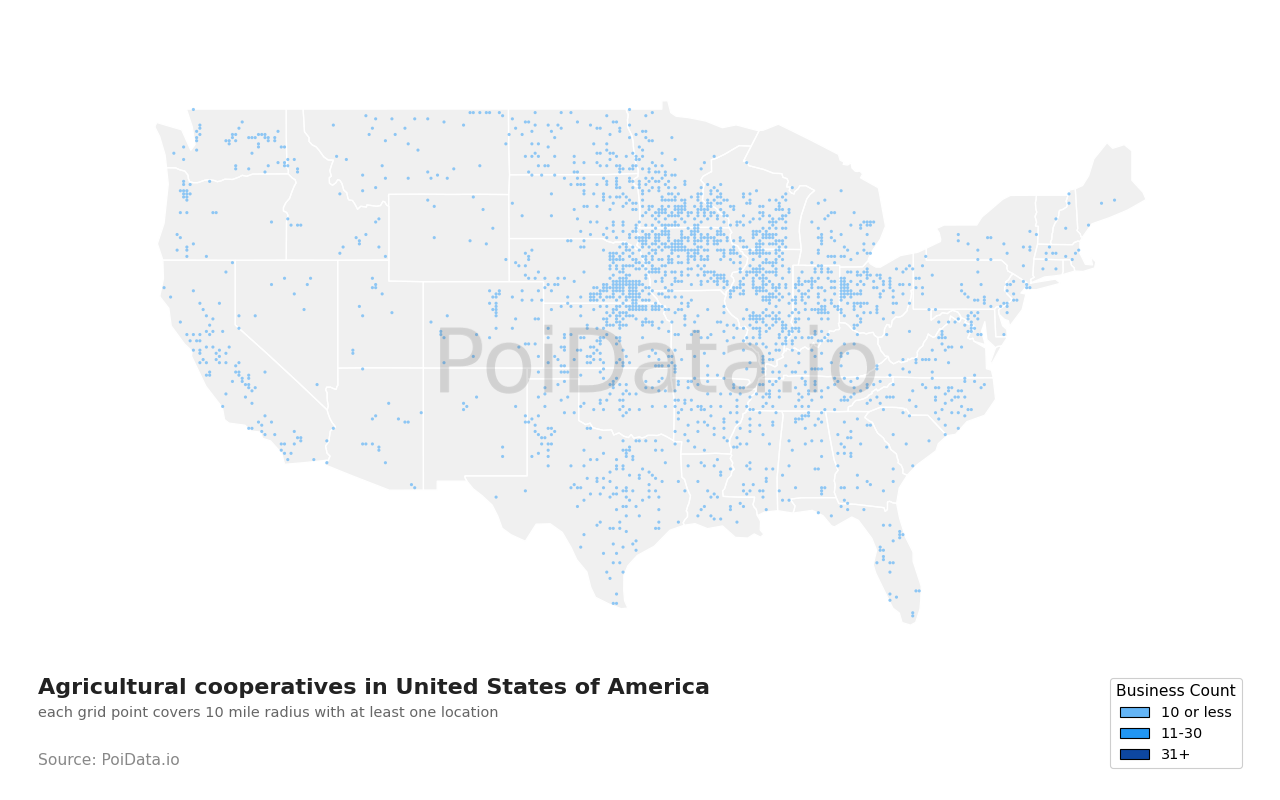 Agricultural cooperative density map for Texas, United States